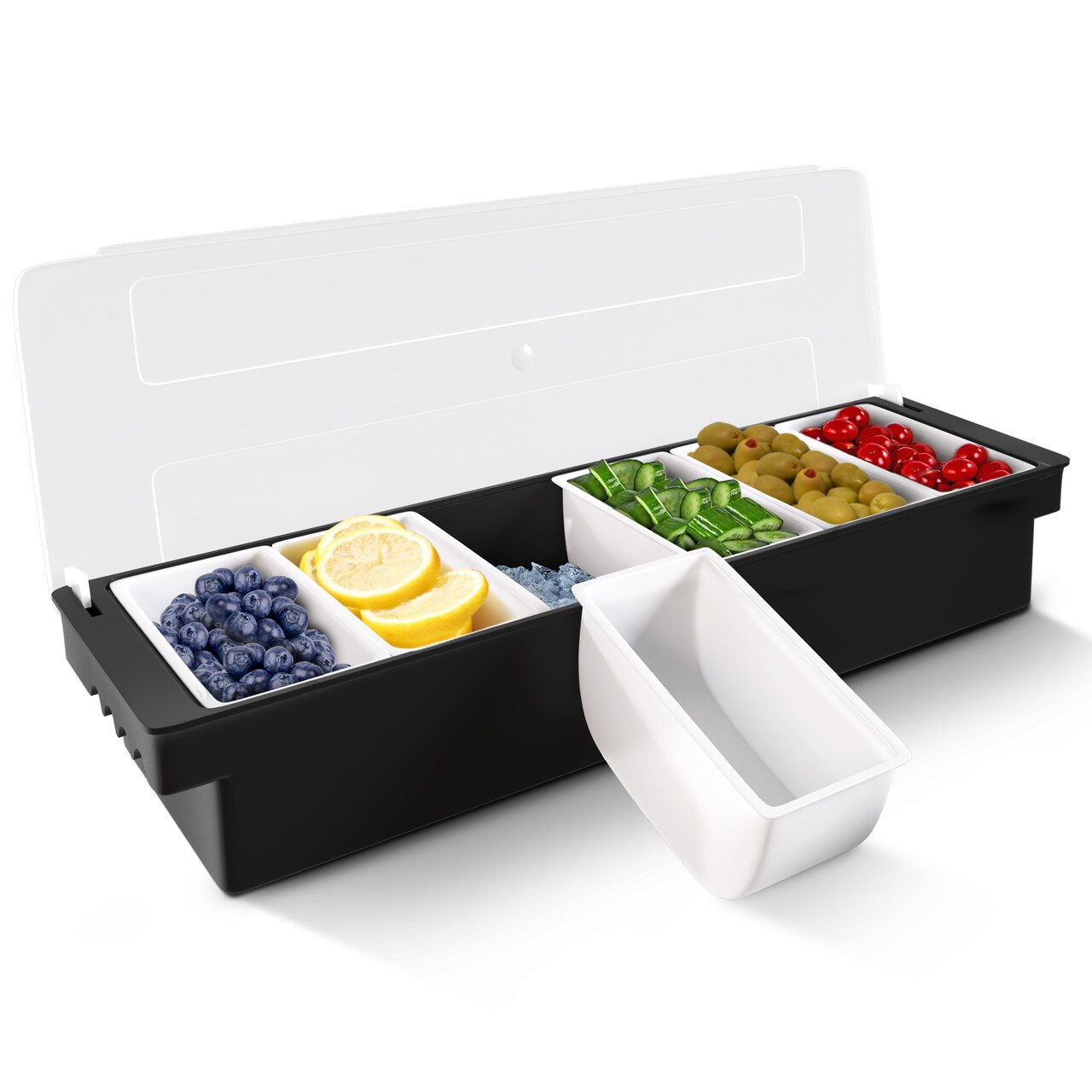 G Francis Garnish Tray with Lid for Bar - 6 Bin Cooled Condiment Server